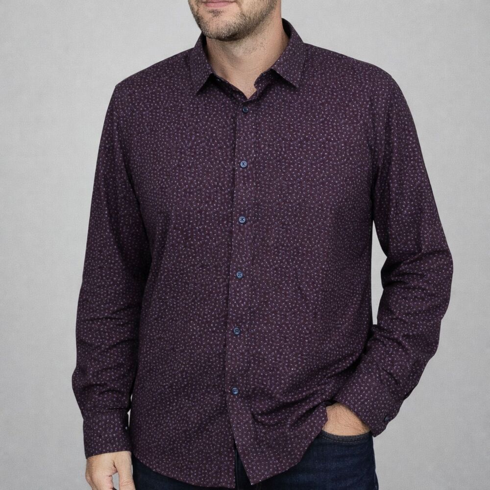 TWENTY EIGHT DEGREES Cotton Button-Down 2XL Men's Long Sleeve Purple Blue Shirt